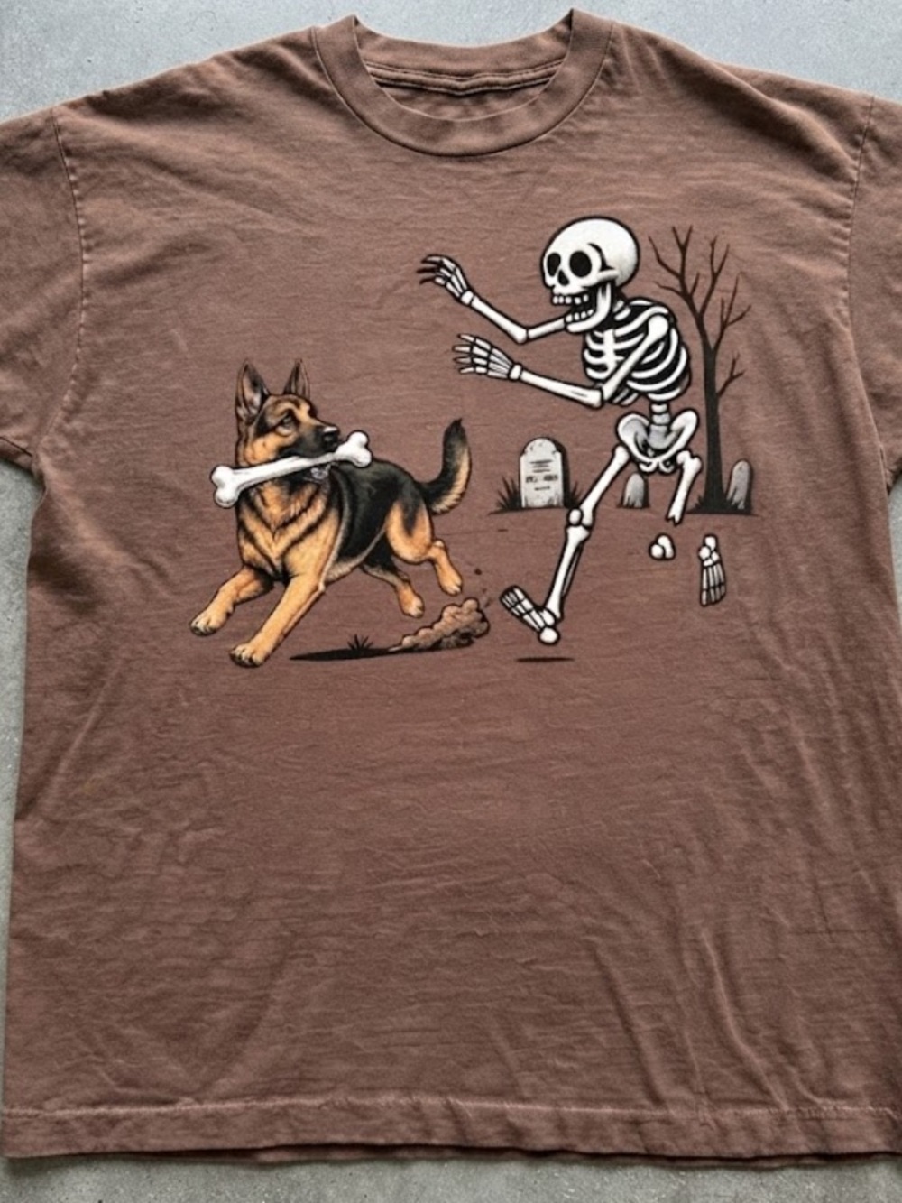 German Shepherd Dog Running Away With Bone Skeleton Chasing T-Shirt